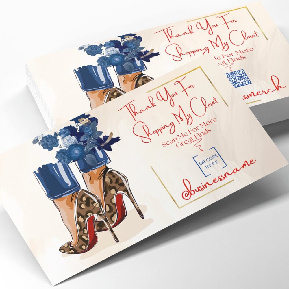 Cheetah Heel Thank You Cards - Branded Cards - 2" x 3.5"